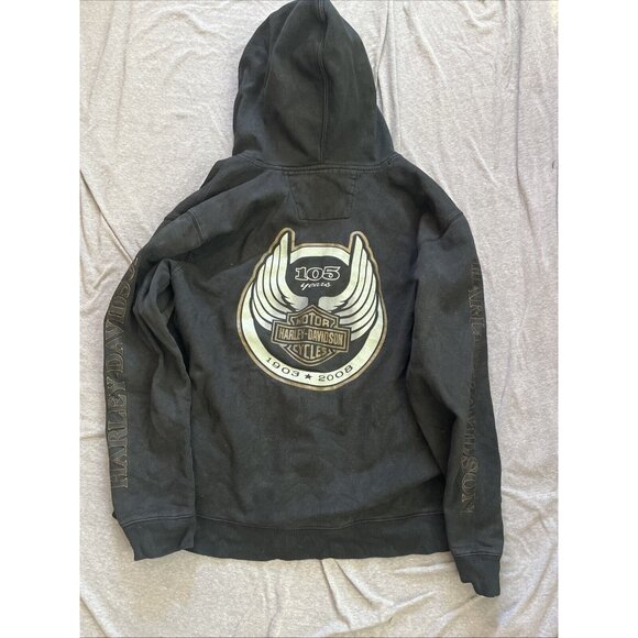 Harley-Davidson Mens Black 105th Anniversary American Full-Zip Hoodie Size M - Picture 6 of 6